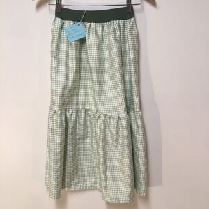 Skirt Girl L 10/12 100% Cotton Green Checks Ruffle Tier Maxi Mom and Pop's Kids